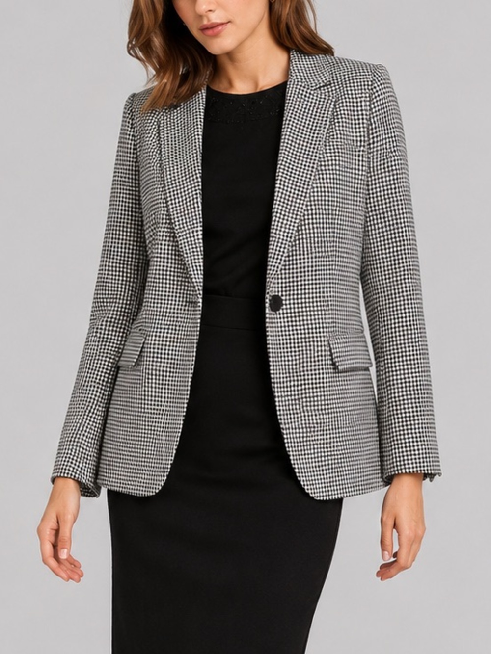 🆕 Calvin Klein Houndstooth Blazer Jacket Black White Size 10 Career Workwear